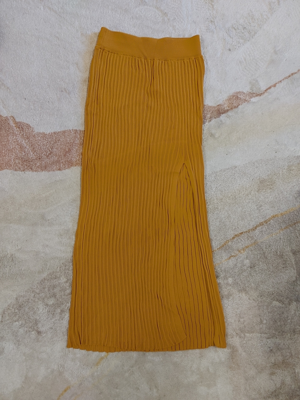 XS Mustard Pleated Maxi Skirt